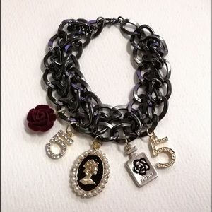 Designer style Black chain link charm bracelet